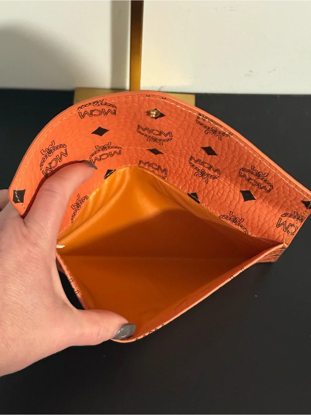 MCM Orange Visetos Monogram Leather Envelope Wallet! NWB and COA!
